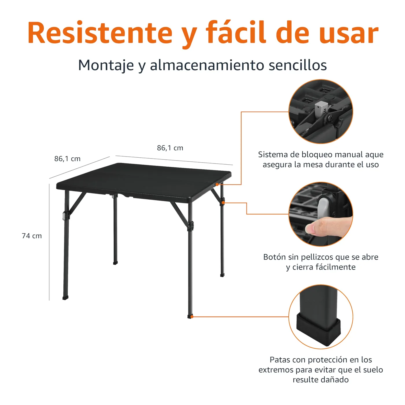 Amazon Basics Mesa de Comedor Plegable Cuadrada 86 cm, imagen 2