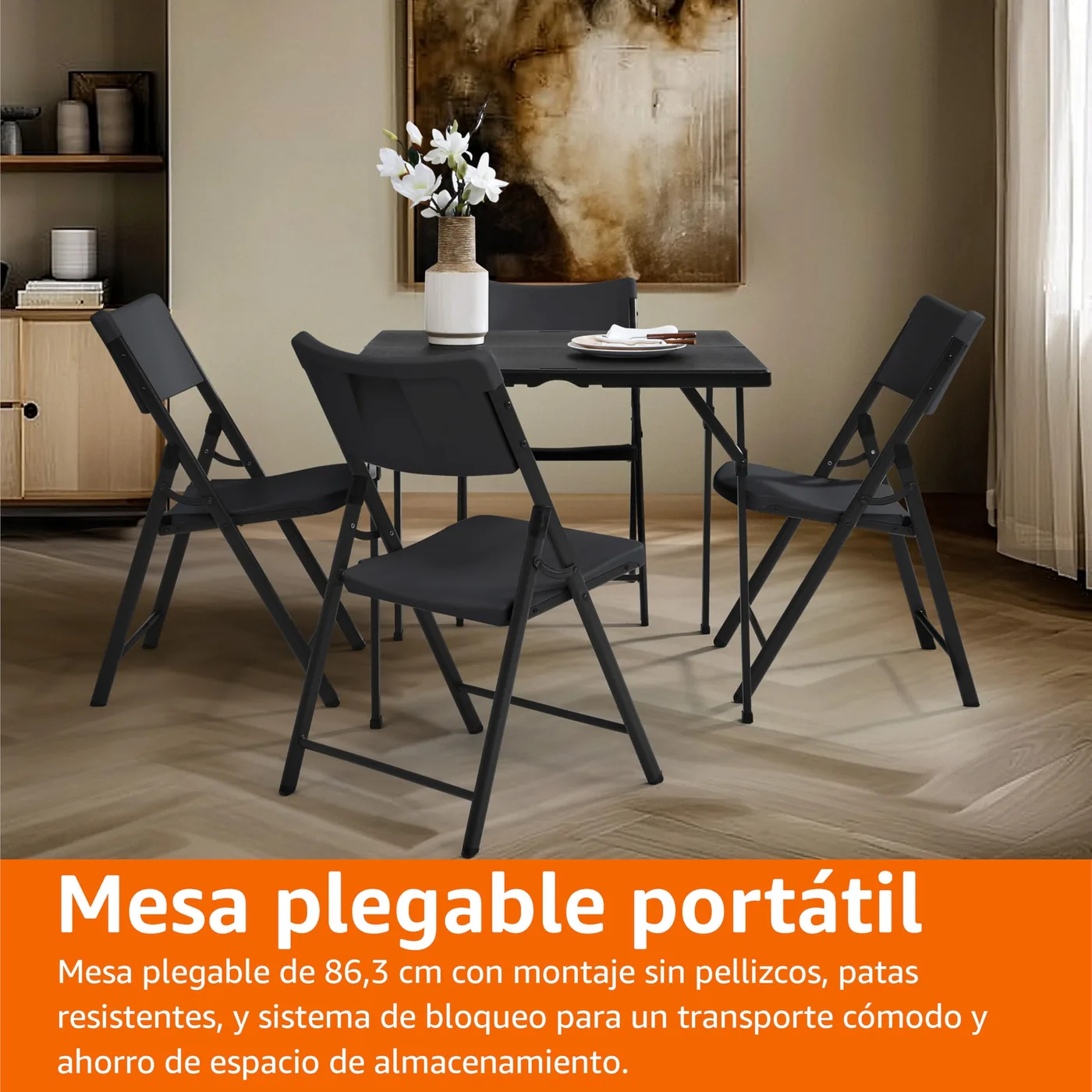 Amazon Basics Mesa de Comedor Plegable Cuadrada 86 cm, imagen 6