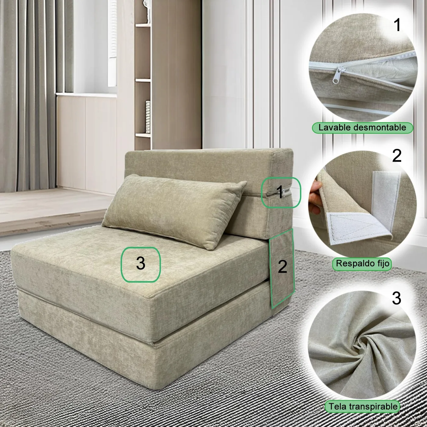 ANONER Sofá Cama Plegable 4 en 1, imagen 6