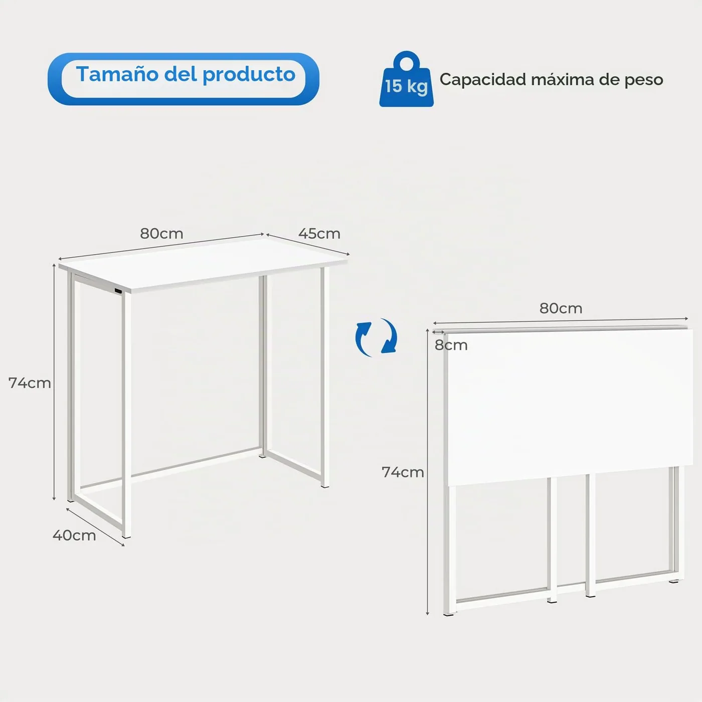 Dripex Mesa Escritorio Plegable sin Ensamblaje 80 × 45 cm, imagen 3