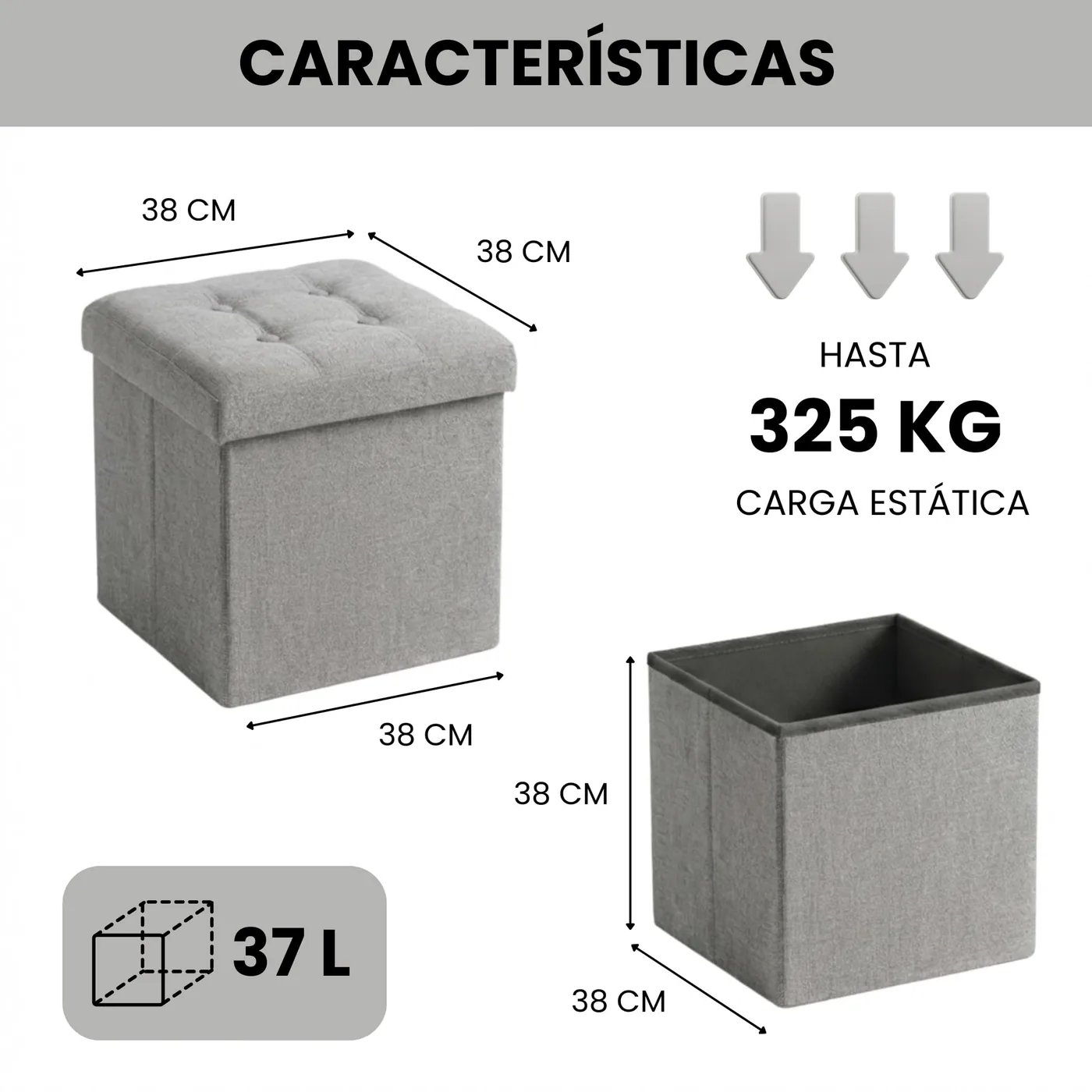 edihome Puff Baúl Plegable 38 cm, imagen 3
