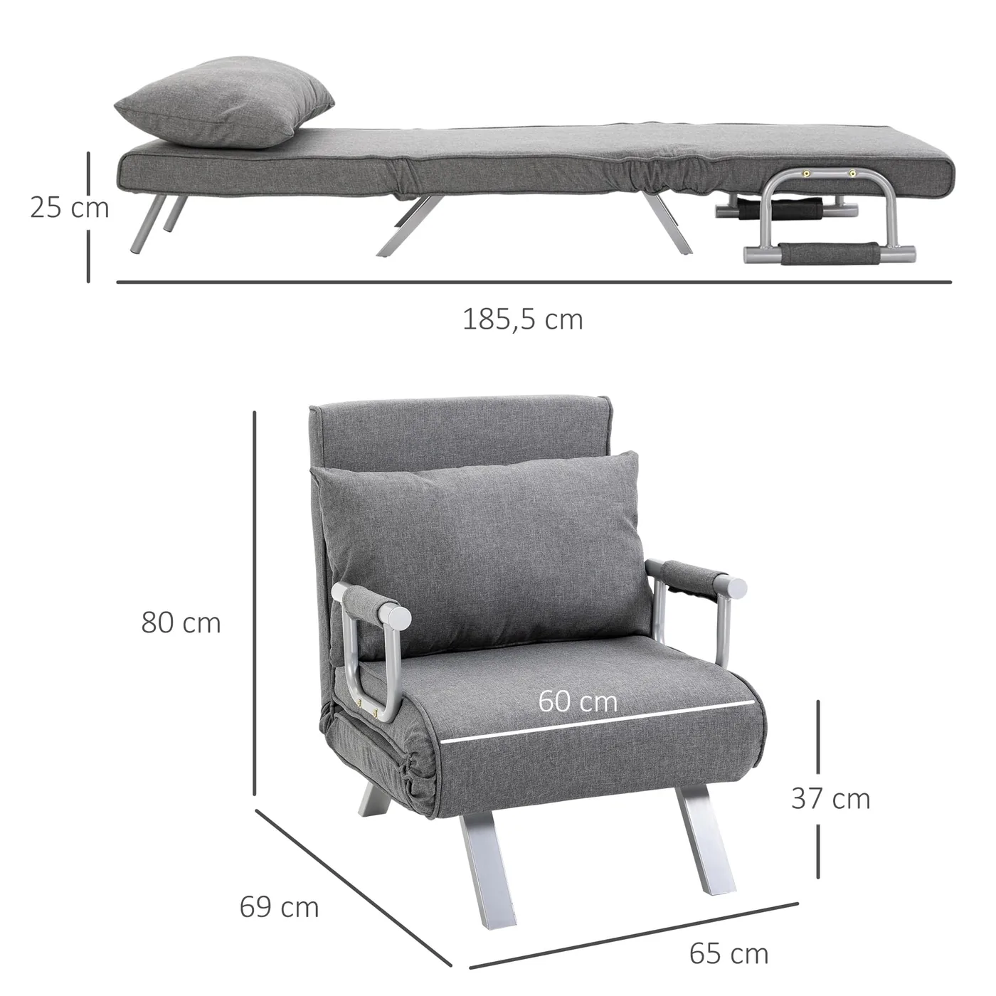 HOMCOM Sillón Cama 3 en 1 con Respaldo Reclinable, imagen 3