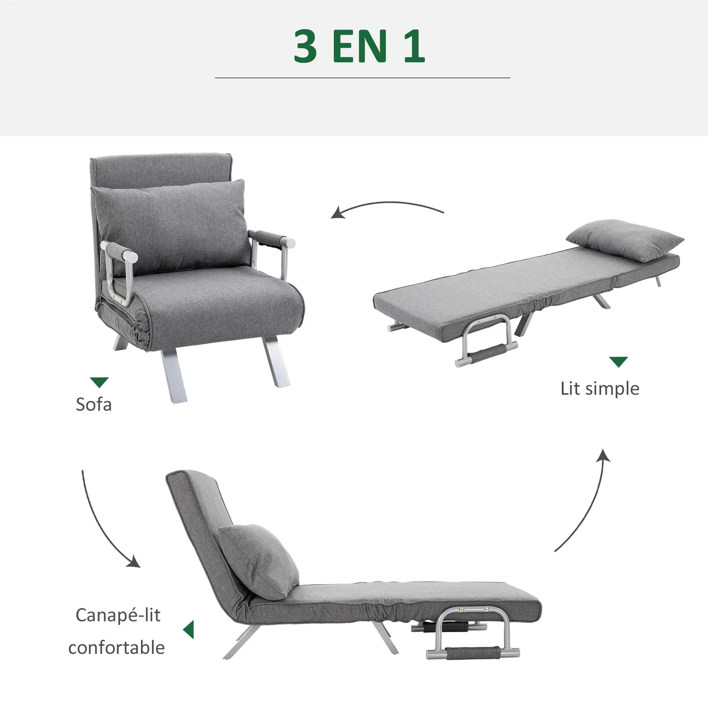 HOMCOM Sillón Cama 3 en 1 con Respaldo Reclinable, imagen 5