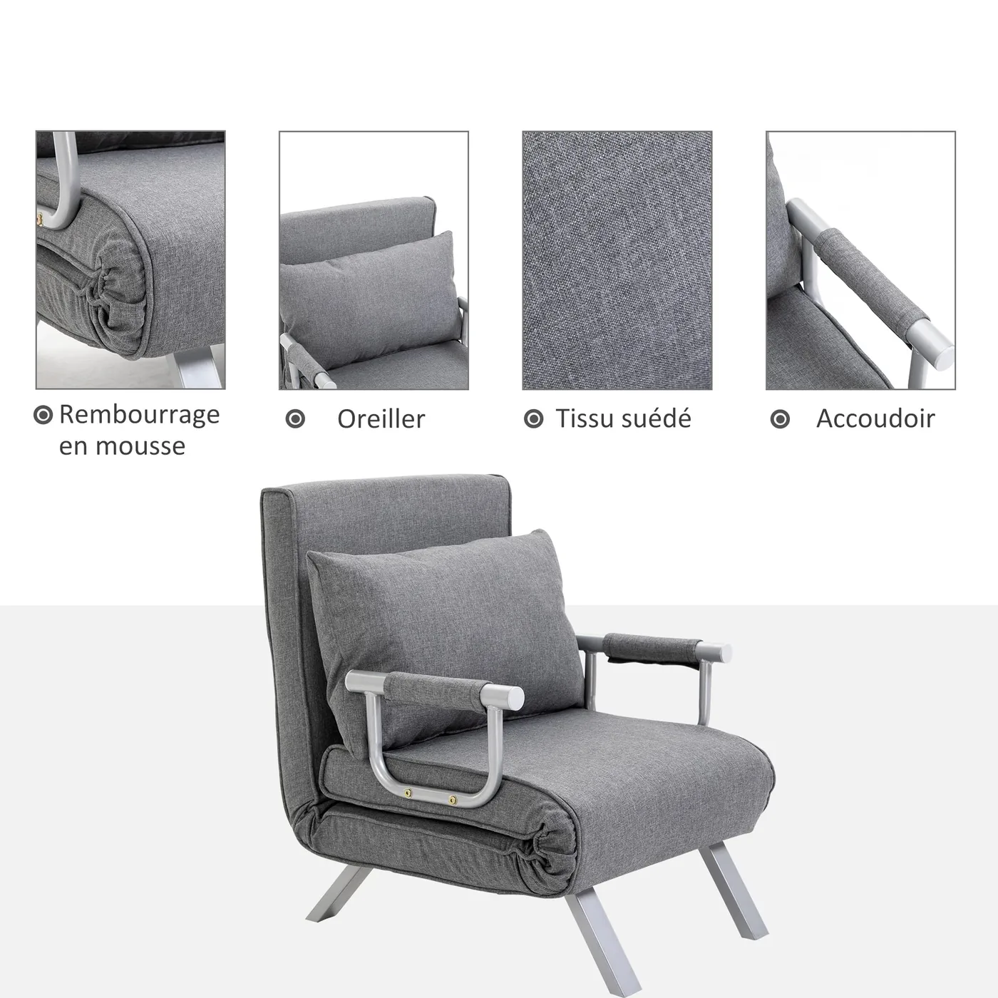 HOMCOM Sillón Cama 3 en 1 con Respaldo Reclinable, imagen 6
