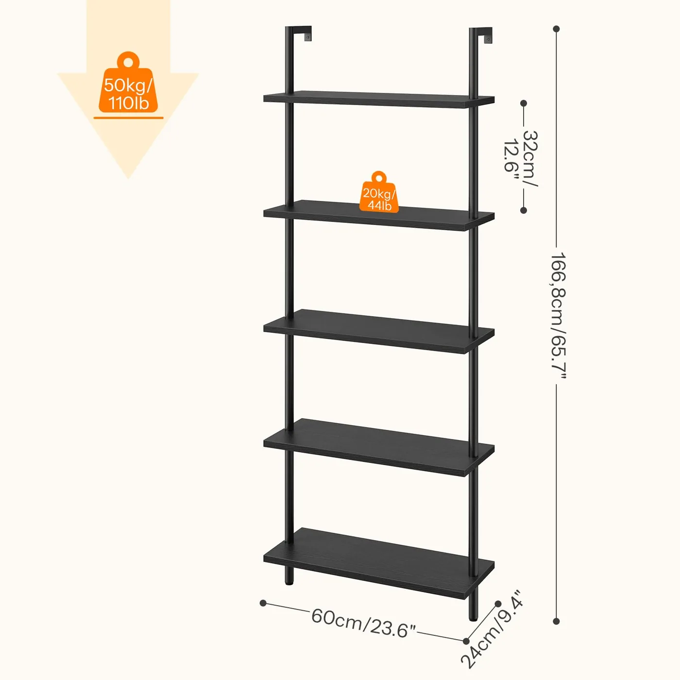HOOBRO Estantería de Escalera de 5 Niveles EBB53CJ01, imagen 3