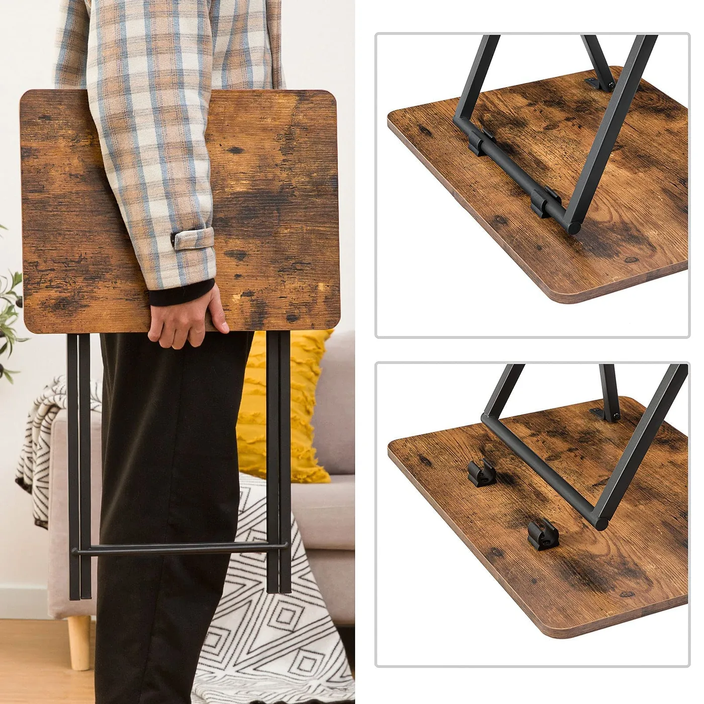 HOOBRO Mesa Auxiliar Plegable con Bandeja Extraíble, imagen 7