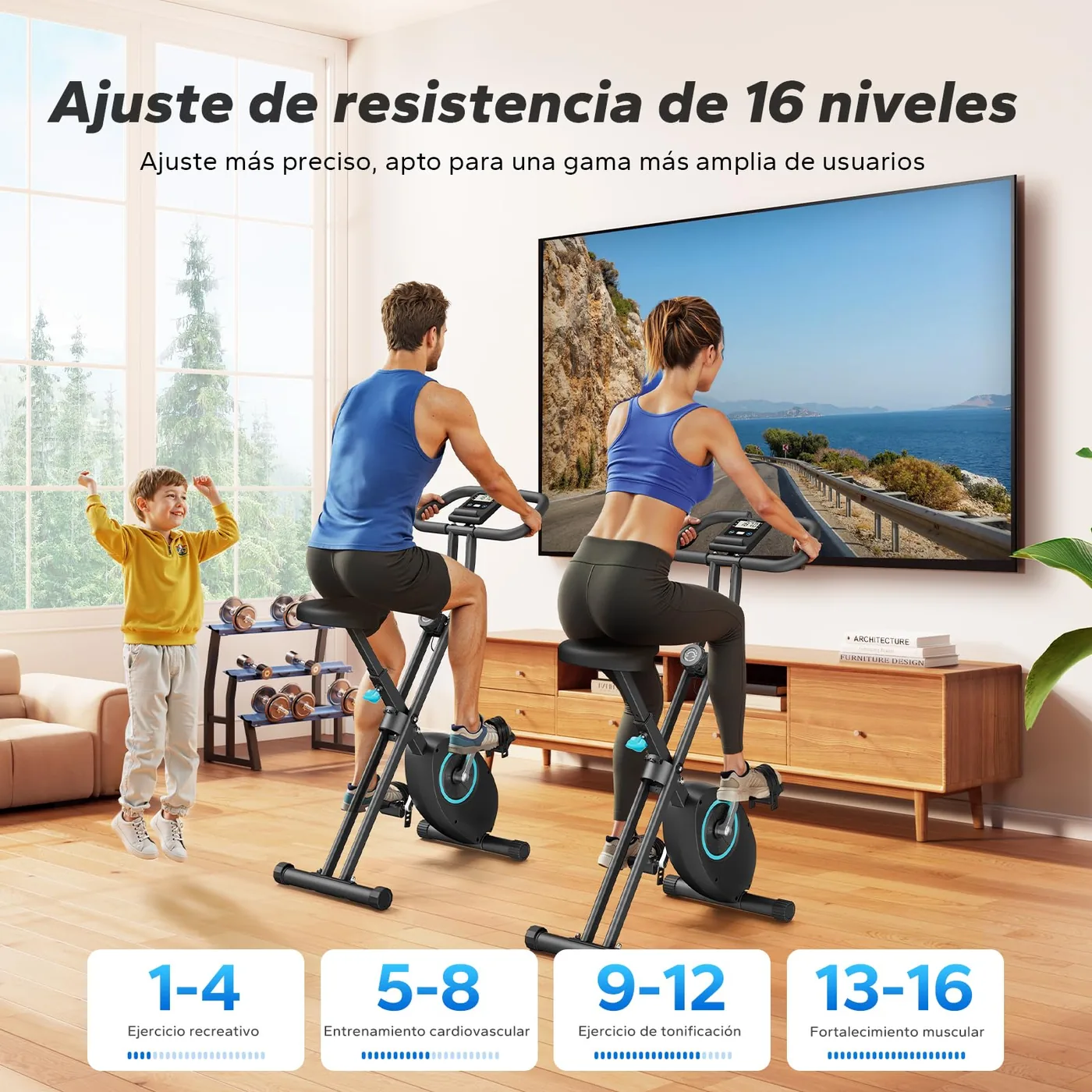 MERACH Bicicleta Estática Plegable con Pantalla LCD, imagen 4