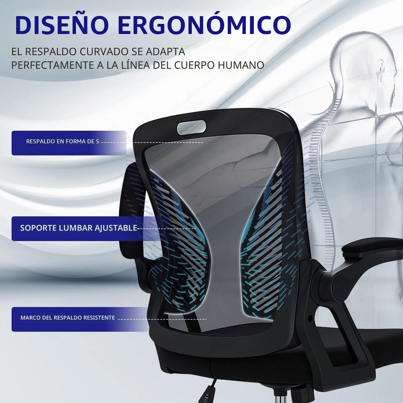 Milacyee Silla de Oficina con Reposabrazos Plegables 90°, imagen 4