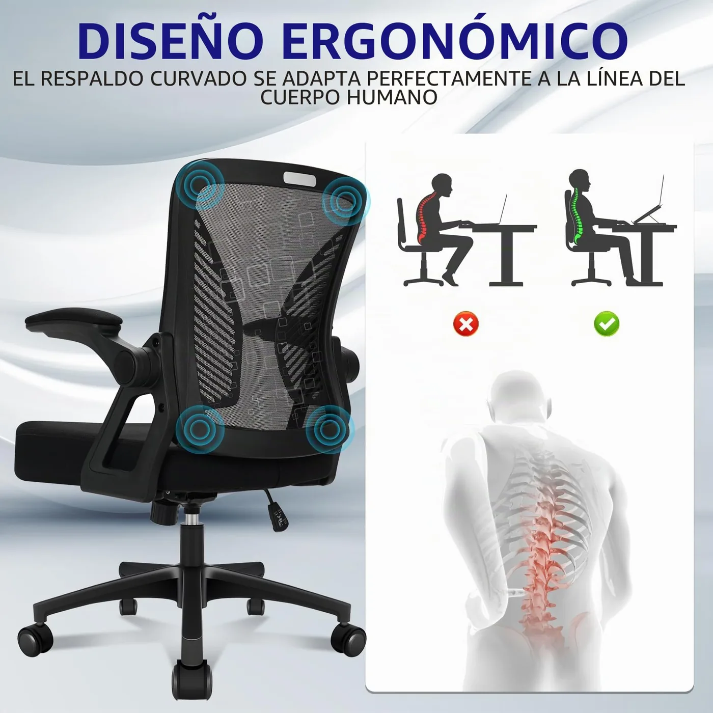 Milacyee Silla de Oficina con Reposabrazos Plegables 90°, imagen 7