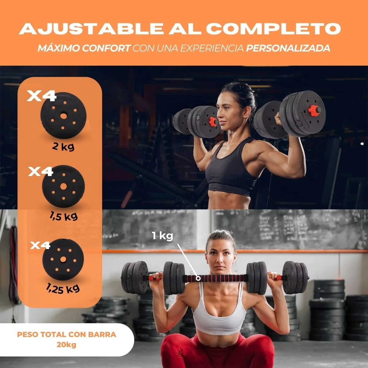 Mobiclinic ExtenFit Mancuernas Ajustables 2 en 1, 20 kg, imagen 6
