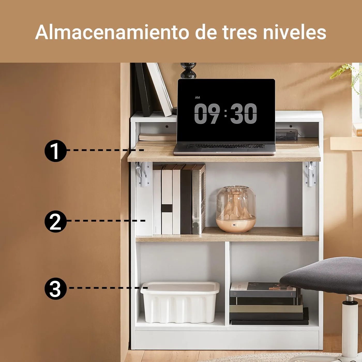 SoBuy Escritorio Plegable con Estantería Integrada, imagen 5