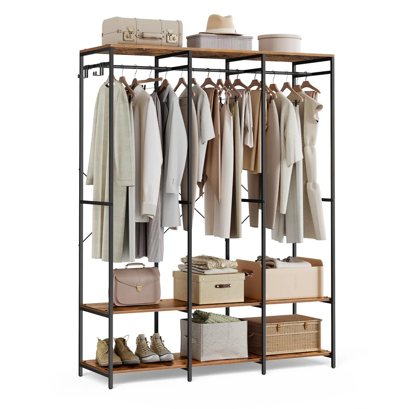 SONGMICS Armario Abierto con Barras de Colgar 141 cm RGR005B01