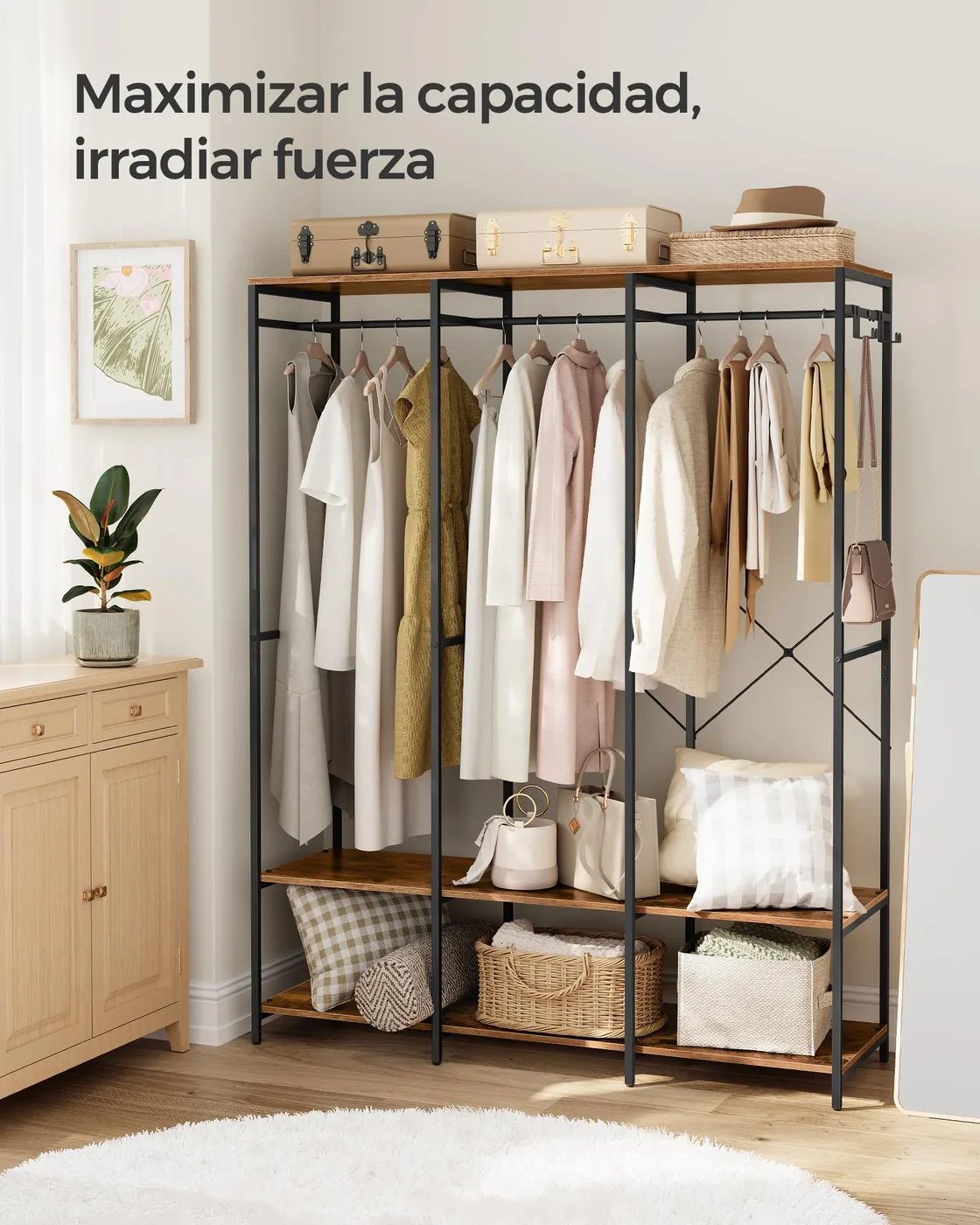 SONGMICS Armario Abierto con Barras de Colgar 141 cm RGR005B01, imagen 3