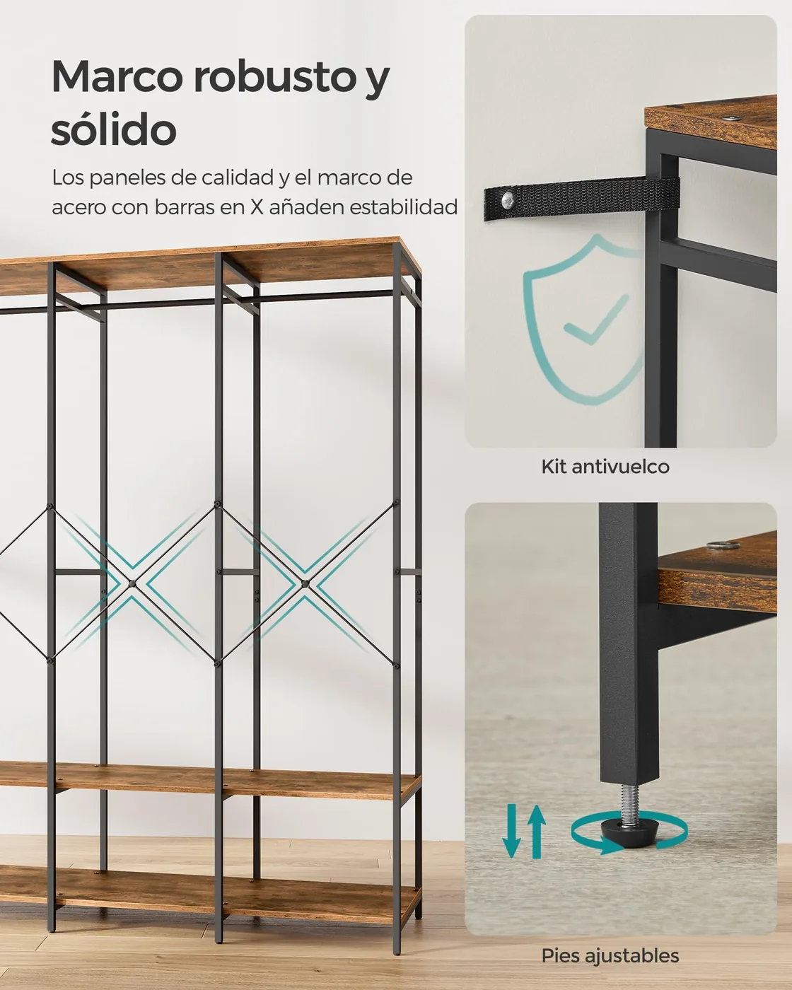 SONGMICS Armario Abierto con Barras de Colgar 141 cm RGR005B01, imagen 5
