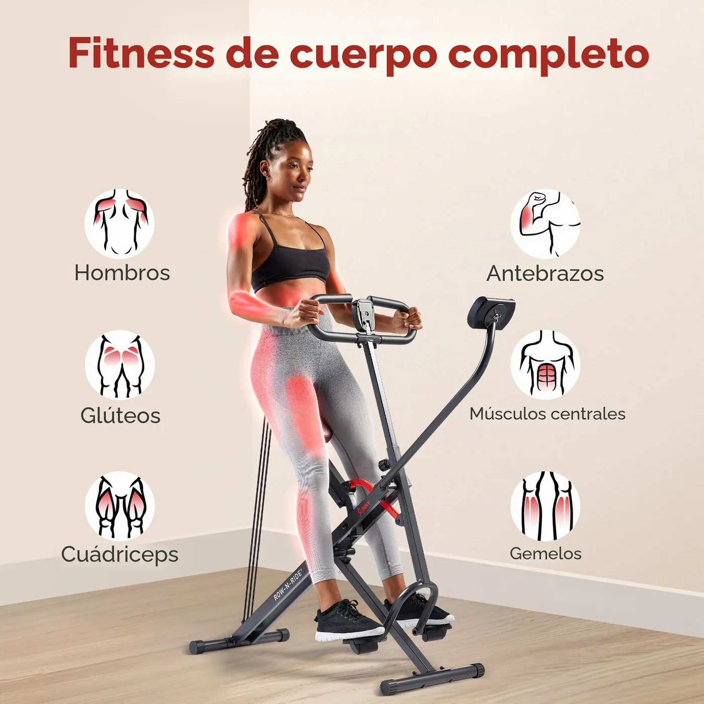 Sunny Health & Fitness Row-N-Ride Smart, Entrenador de Sentadillas, imagen 2