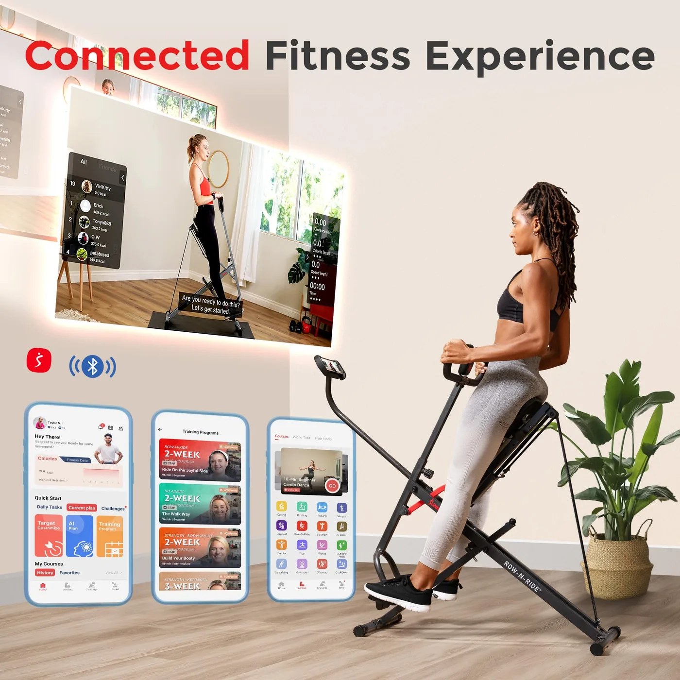 Sunny Health & Fitness Row-N-Ride Smart, Entrenador de Sentadillas, imagen 5