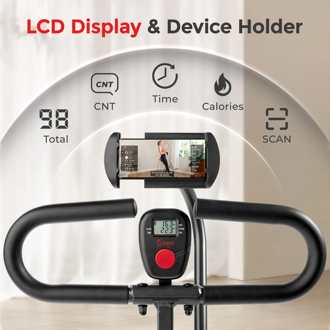 Sunny Health & Fitness Row-N-Ride Smart, Entrenador de Sentadillas, imagen 6