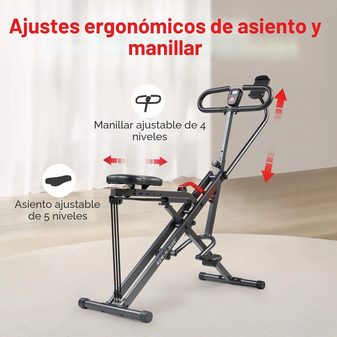 Sunny Health & Fitness Row-N-Ride Smart, Entrenador de Sentadillas, imagen 7