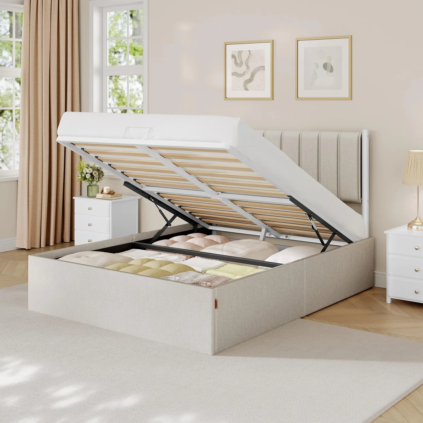VASAGLE Ottoman Bed 138.4cm, Hydraulic Lift