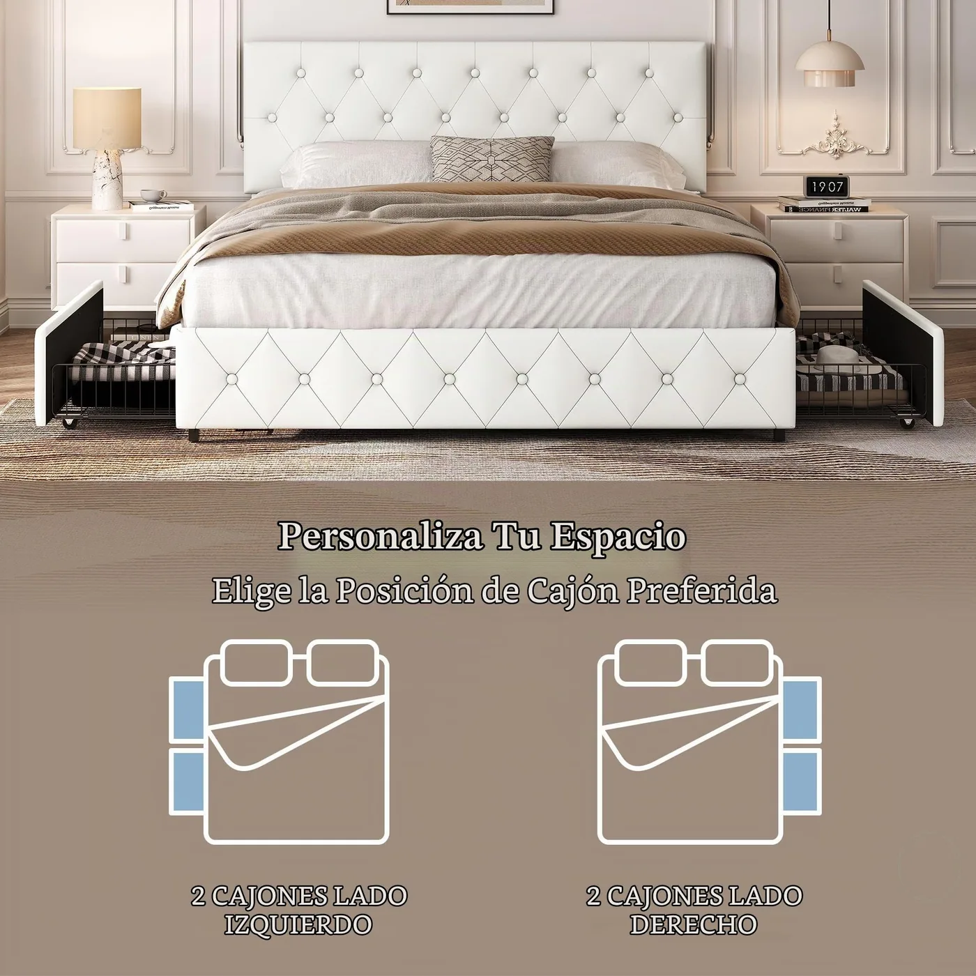Yaheetech Cama Acolchada con Almacenaje 160 × 200 cm, imagen 4