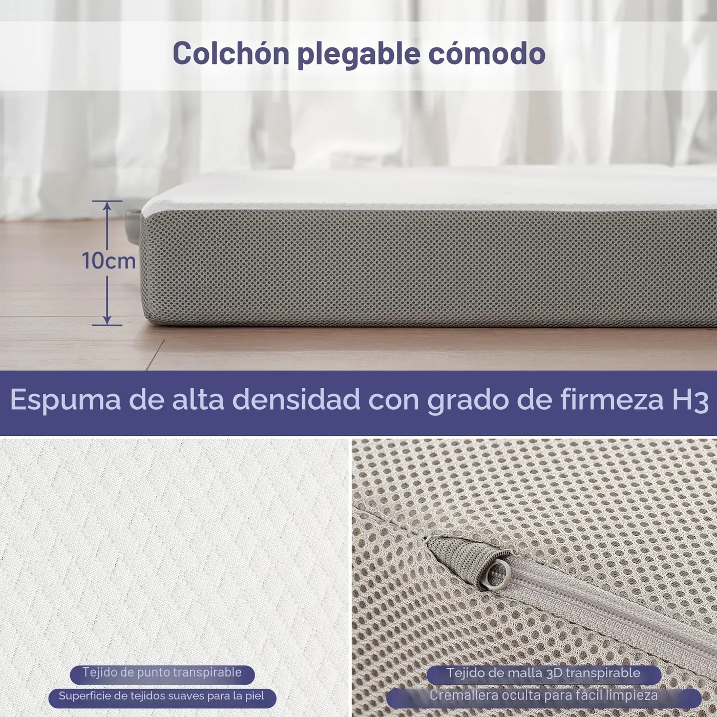 Z-hom Colchón Plegable de 3 Piezas 120 × 195 cm, imagen 5